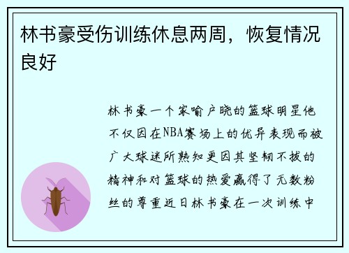 林书豪受伤训练休息两周，恢复情况良好