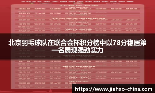 北京羽毛球队在联合会杯积分榜中以78分稳居第一名展现强劲实力
